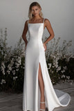 Abito da sposa guaina in raso avorio semplice con fessura