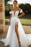 Avorio Tulle Pizzo A Line Abito da sposa con Appliques