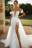 Avorio Tulle Pizzo A Line Abito da sposa con Appliques
