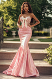 Chic Blush Mermaid Sweetheart lungo abito da ballo con ricamo