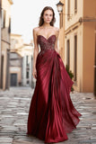 Borgogna raso Sweetheart Prom Dress con ricamo
