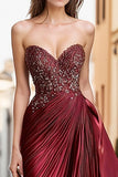 Borgogna raso Sweetheart Prom Dress con ricamo