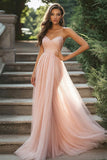 Chic Blush Sweetheart A-Line increspato tulle lungo abito da ballo con fessura