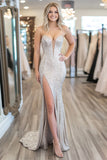 Chic argento Sweetheart guaina paillettes lungo Prom Dress con fessura