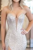 Chic argento Sweetheart guaina paillettes lungo Prom Dress con fessura