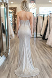 Chic argento Sweetheart guaina paillettes lungo Prom Dress con fessura
