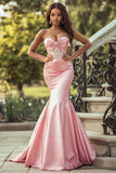 Chia Blush Sweetheart Mermaid Abito lungo da ballo in raso con perline