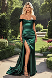Guaina verde scuro Off The Spalla drappeggiato lungo Prom Dress