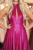 Fucsia Halter Cut Out Una Linea Paillettes Prom Dress