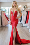 Sirena rossa Sweetheart paillettes Beaded Prom Dress