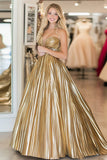 Oro A Line senza spalline metallizzato raso plissettato Prom Dress