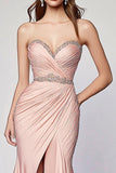 Blush Pleted Mermaid senza spalline perline Abito formale con fessura