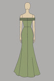 Metallic Satin Green Off The Shoulder Tubino Red Carpet Dress