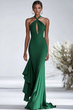 Halter Terracotta Chiffon Increspature Guaina Abito Gala Rosso