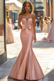 Blush Mermaid senza maniche Sweetheart lungo Prom Dress con fiocco