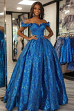 Off The Shoulder Ball Gown Royal Blue Corsetto Prom Dress