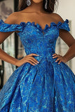 Off The Shoulder Ball Gown Royal Blue Corsetto Prom Dress