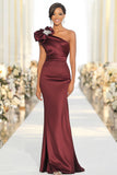 Borgogna monospalla guaina in raso militare Ball Dress