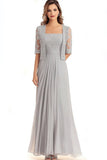Pizzo Appliques Argento Collo Quadrato 2 pezzi Mezze Maniche Madre del Vestito Da Sposa