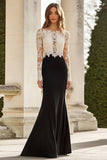 Nero Bianco Mermaid Lace Maniche Lunghe Lungo Madre Del Vestito Della Sposa