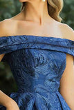 Navy A-Line Off la spalla increspato jacquard lungo madre del vestito da sposa