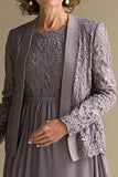 Vintage malva A-Line Scoop pizzo Top chiffon al ginocchio madre del vestito da sposa con giacca di pizzo