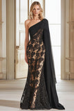 Pizzo Nero Monospalla Guaina Lunga Madre Abito Da Sposa