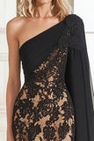 Pizzo Nero Monospalla Guaina Lunga Madre Abito Da Sposa