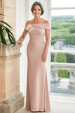 Off the Shoulder Satin Blush Madre del Vestito Da Sposa Con Fiore 3D