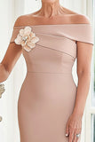 Off the Shoulder Satin Blush Madre del Vestito Da Sposa Con Fiore 3D