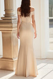 Champagne Off la spalla guaina madre del vestito da sposa con applique