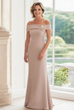 Off The Shoulder Taupe guaina lunga madre del vestito da sposa con fiore 3D