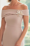 Off The Shoulder Taupe guaina lunga madre del vestito da sposa con fiore 3D