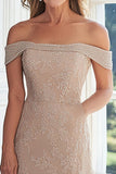 Off The Shoulder Taupe A Line Lace Appliqued Madre del Vestito Da Sposa
