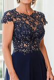 Scoop Neck A Line Navy Cap Sleeves Madre del Vestito Da Sposa