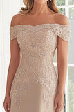 Elegante tortora fuori dalla spalla guaina in chiffon lunga madre della sposa con applique in pizzo