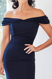 Navy Off The Shoulder Chiffon Guaina Madre del Vestito Da Sposa