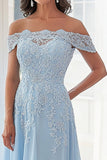 Cielo blu una linea fuori dalla spalla chiffon applicato madre del vestito da sposa