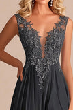 antracite una linea con scollo a v in pizzo applique madre dell'abito da sposa