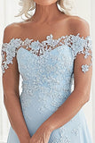 Cielo Blu Una Linea Off La Spalla Pizzo Appliques Madre del Vestito Da Sposa