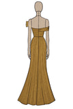 Oro Off The Spalla Guaina Metallico Raso Prom Dress con fessura