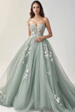 grigio verde tulle sweetheart una linea di ballo abito da cerimonia con appliques