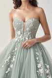 grigio verde tulle sweetheart una linea di ballo abito da cerimonia con appliques