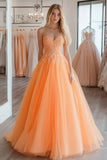 Arancione pizzo tulle una linea Sweetheart Abito da Cerimonia