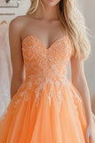 Arancione pizzo tulle una linea Sweetheart Abito da Cerimonia