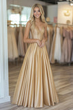 Oro raso Sweetheart una linea increspato Abito da Cerimonia con perline