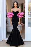 Black&Pink Mermaid Sweetheart Puff Sleeves Abito Formale Lungo