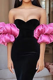Black&Pink Mermaid Sweetheart Puff Sleeves Abito Formale Lungo