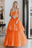 Arancione A-Line 2 pezzi Sweetheart arruffato pizzo lungo Prom Dress
