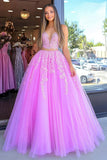 Fucsia Principessa 2 Pezzi Sweetheart Tulle Abito da ballo lungo con applique